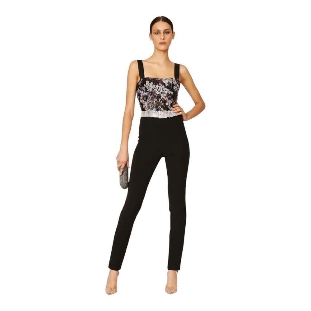 Bronx and Banco Annabell Jumpsuit Embellished Bustier Top in Black Crepe Size XL